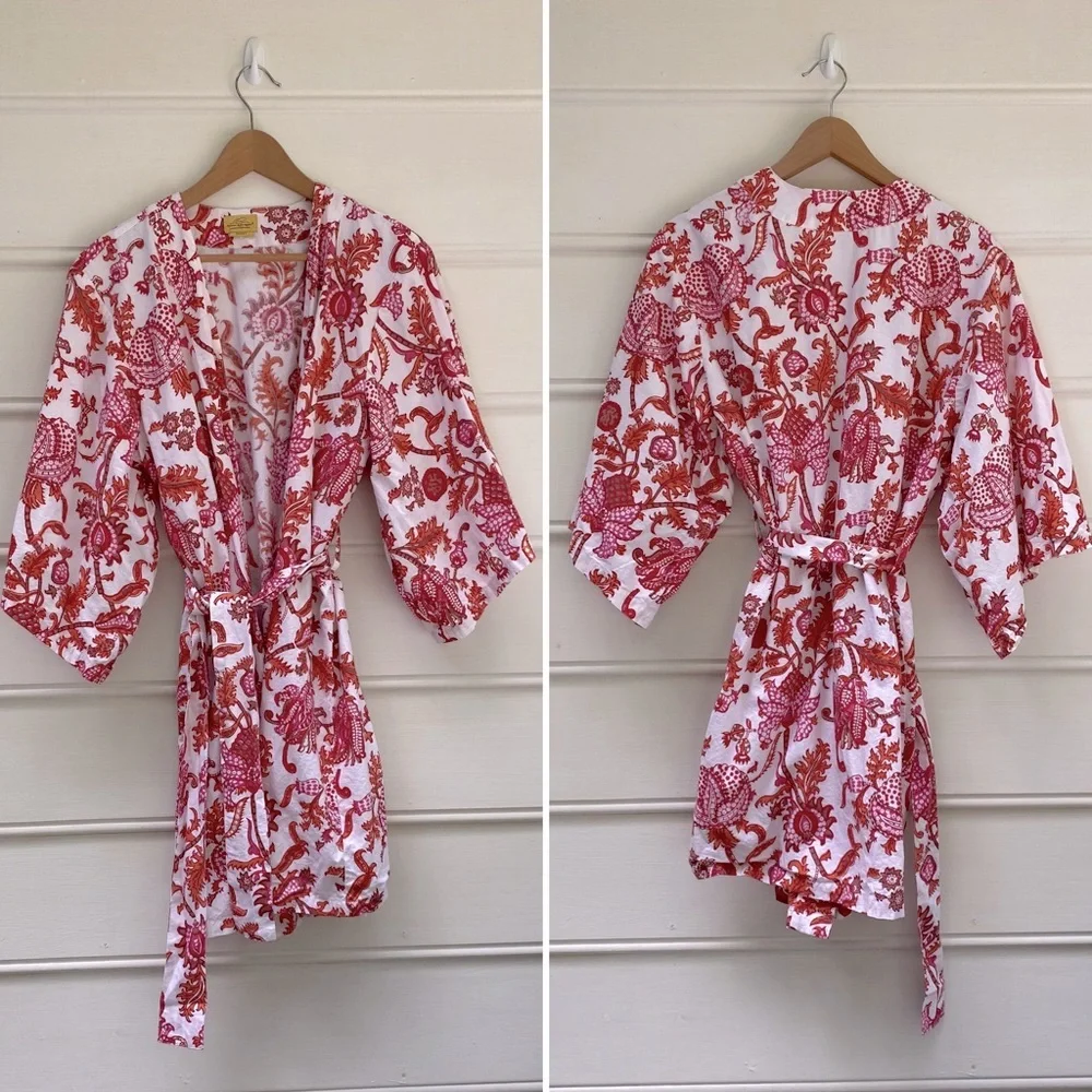 Roberta Roller Rabbit Red and White Floral Robe - Picture 1 of 5